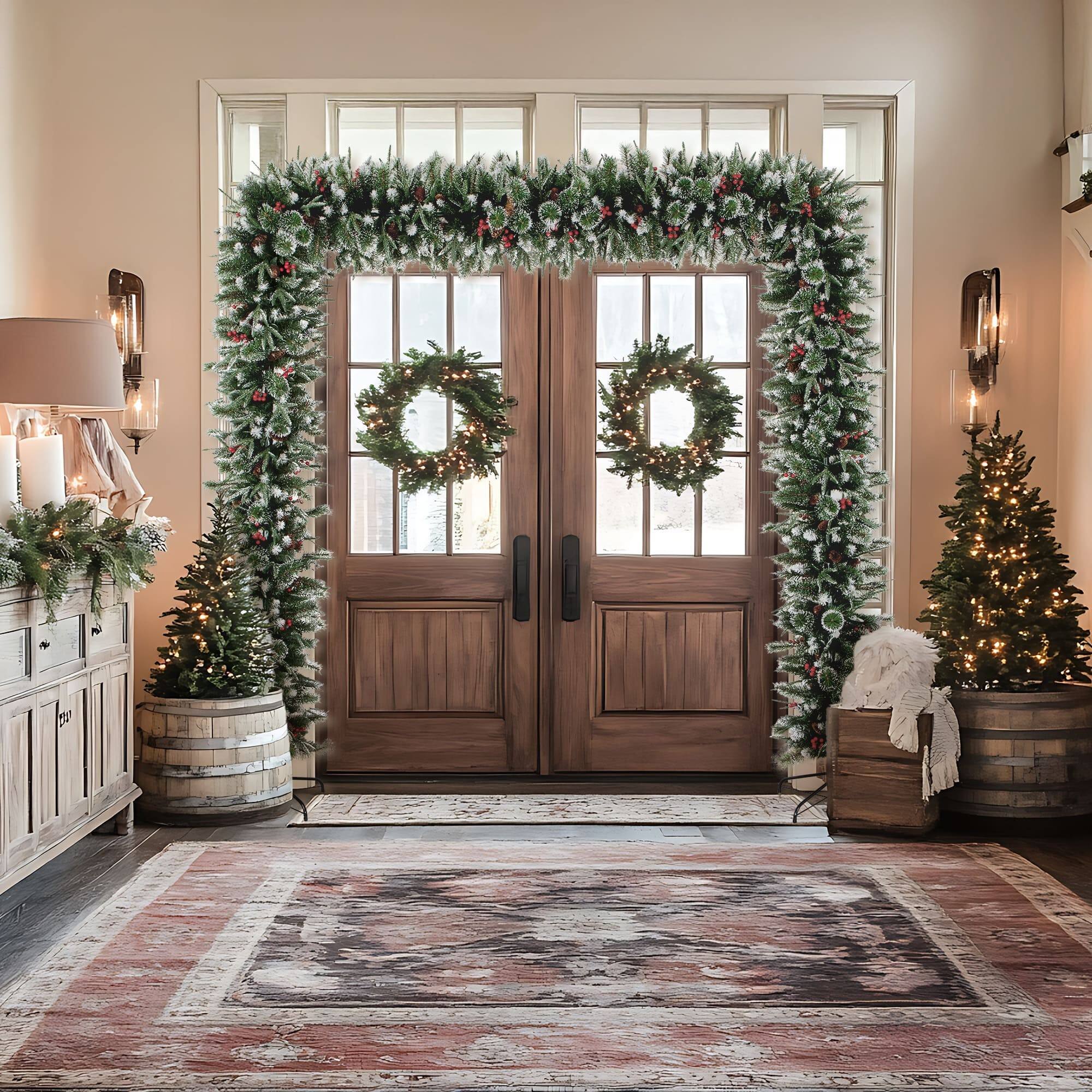 8ft. Holiday Green Pine Artificial Christmas Archway with Pinecones & Berries
